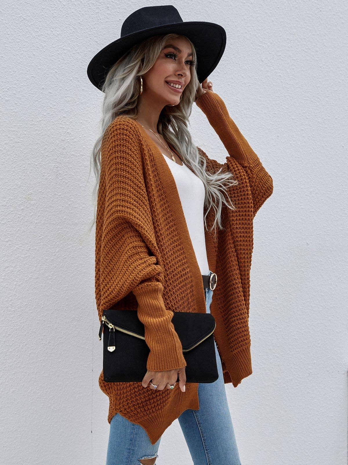 Rétro Classique Maille Gaufrée bleu ciel CARDIGAN avec poches Rétro Classique Maille Gaufrée bleu ciel CARDIGAN avec poches